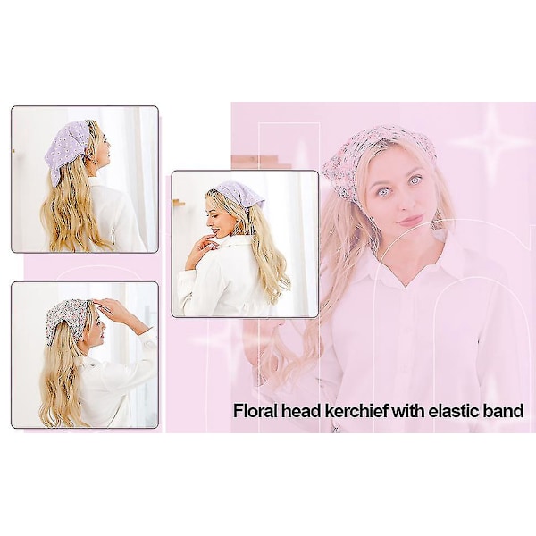 Blommigt elastiskt hårband - 3-pack, chiffong huvudduk, tryckt turban, boho-stil pannband med hårklämmor för kvinnor A