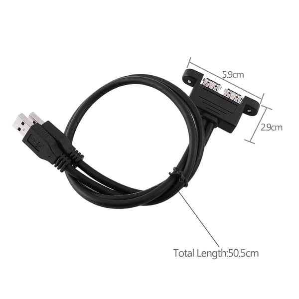 Kombineret dobbelt USB 3.0 han til hun forlængerkabel med skruemonteringshuller til panel