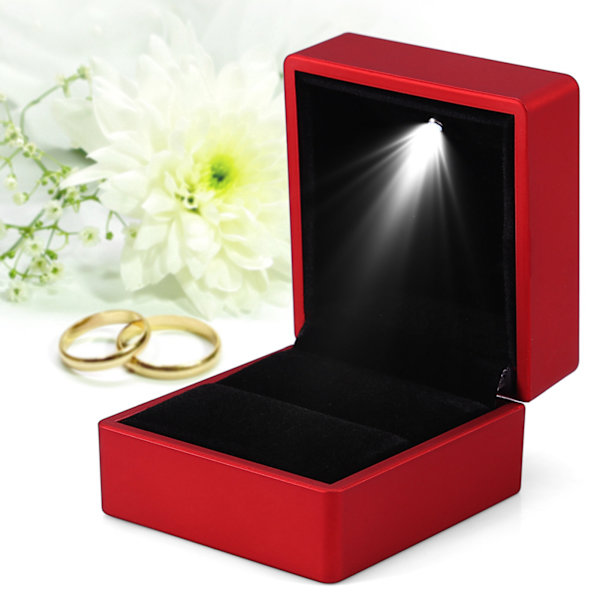 Moderigtigt LED-oplyst Ring Opbevaringsboks Smykker Display Etui Gave Rød