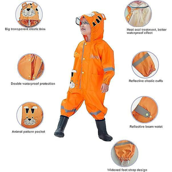 Regnjakke med hætte til børn med langærmet ponchojakke - Let og åndbar unisex-regndragt til piger og drenge i alderen 1-5