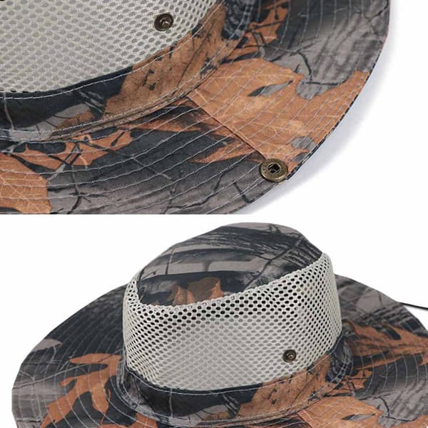 Boonie Hat Mesh Blade Mønster Camouflage Åndbar Fiskehat Khaki
