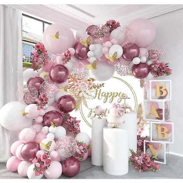 7x5FT Boheme Tillykke med Fødselsdagen Baggrund til Piger - Pink Pampasgræs - Guld Polkaprikket Blomstermønster - Boheme Festdekoration - Kagebord Banner