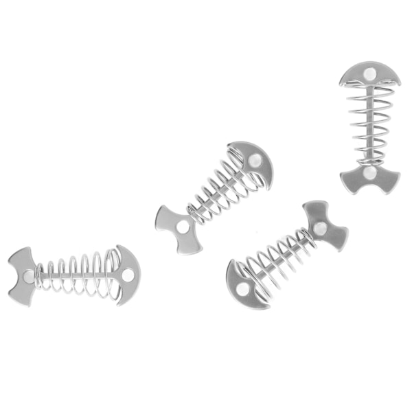 4 stk. fiskebensteltpinde i aluminiumlegering og rustfrit stål, forlænget plankegulv baldakinpløkker med fjeder, sølv