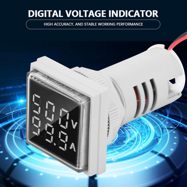 LED digital skjerm AC-spenning Strømmålerindikator 22mm 0-100A Meterindikator (hvit)