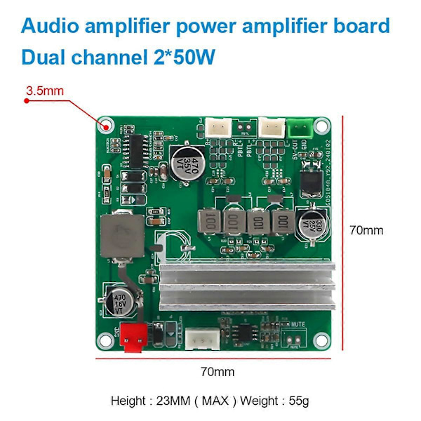 TPA3116D2 Audio-vahvistinkortti 2.0 Kanava 2x50W Stereo