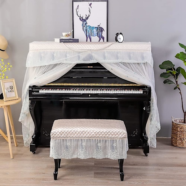 Blå spets pianobänkskydd - Modernt och elegant fullt skydd för ditt piano