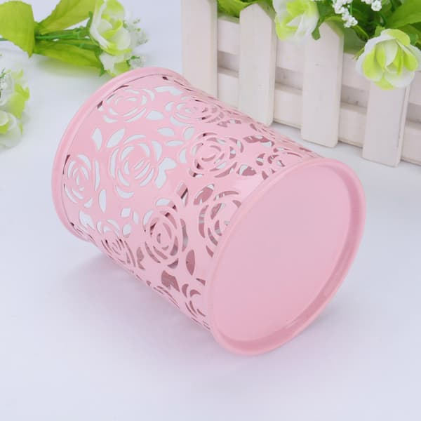 Kontorbord Hul Rose Blomstermønster Pen Blyant Pot Holder Container Organizer