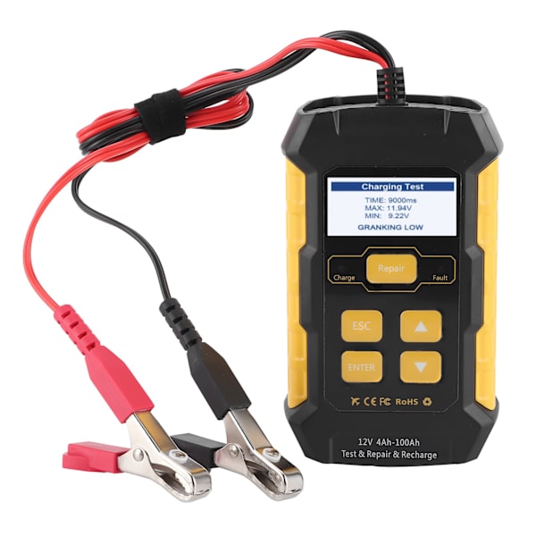 Bilbatteritester, oplader, vedligeholdelsesapparat, bilbelastningsanalysator, start- og ladesystemtestværktøj, UK-stik 110-250V
