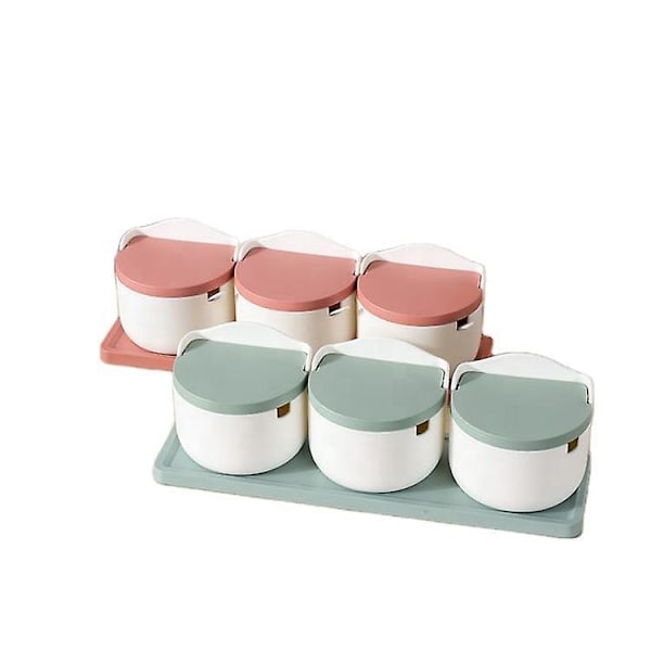 Plastkryddburksset med tre behållare, vändbar design, saltshaker och sockerskål