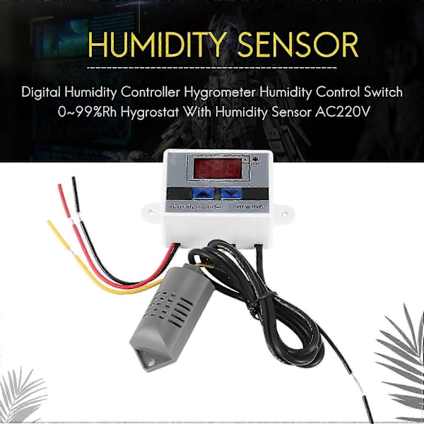 Digital Fugtighedsregulator Hygrometer Fugtighedskontrolkontakt 0~99%Rh Hygrostat Med Fugtighedssensor