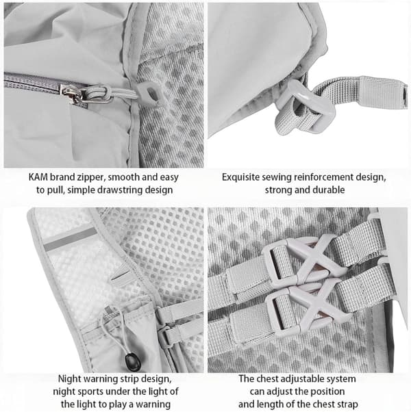 Universal, breathable, ultralight, adjustable running vest backpack with phone pocket; unisex.
