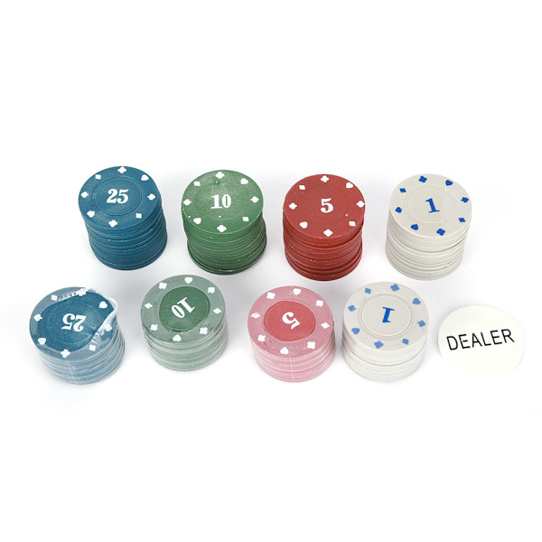 100 kpl pokerimerkkikortteja jakajan pelimerkkien kannettavalla case lapsille aikuisille