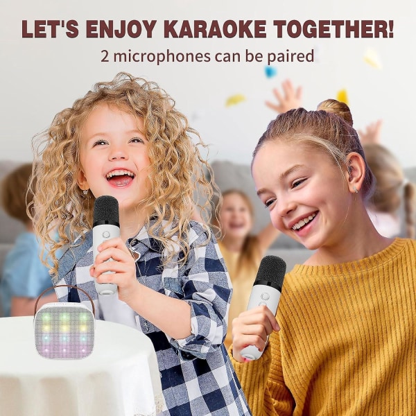 Bærbar Bluetooth trådløs karaokemikrofon for barn med 2 mikrofoner, Magic Voice Changer, LED-lys og HiFi-lydkvalitet