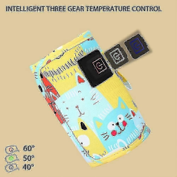 Baby Flaskevarmer Taske USB, 3-trins Temperaturkontrol, Isolering Ærme Gul