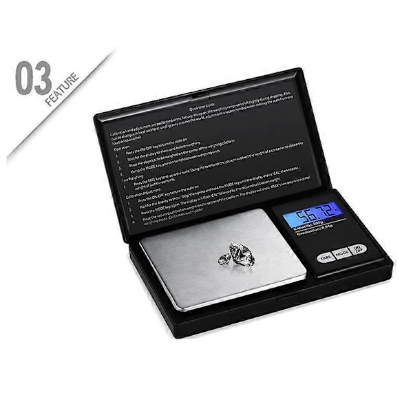 Presisjonsvekt, kjøkkenvekt, smartvekt med 4 enheter, lommevekt med LCD-skjerm, liten vekt for pulver, smykker, gull, edelstener, etc. - 200g x