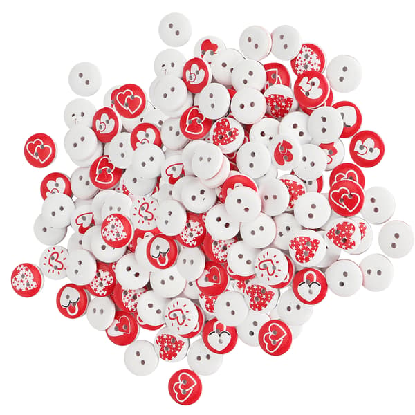 200 stk 15 mm kjærlighetstrykte knapper Dekorative blandede treknapper 2-hulls for DIY Scrapbooking