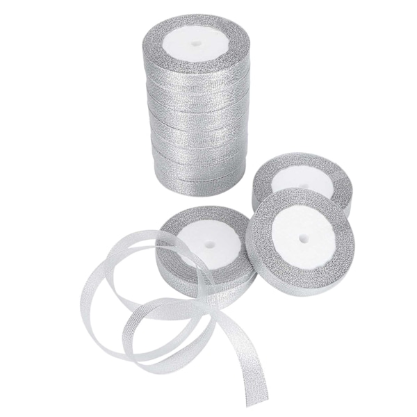 10 rullar glitter satinband polyester presentförpackning bröllopsdekoration festtillbehör silver