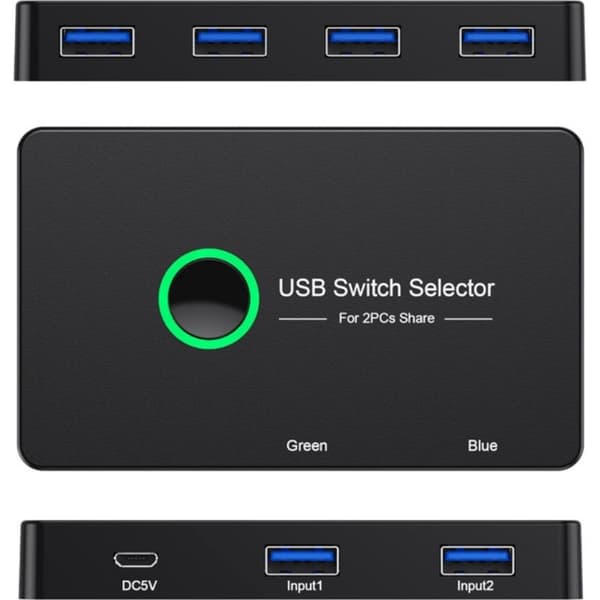4-ports USB 3.0-switch, deling mellem 2 computere, dobbelt pc USB-A-adapter