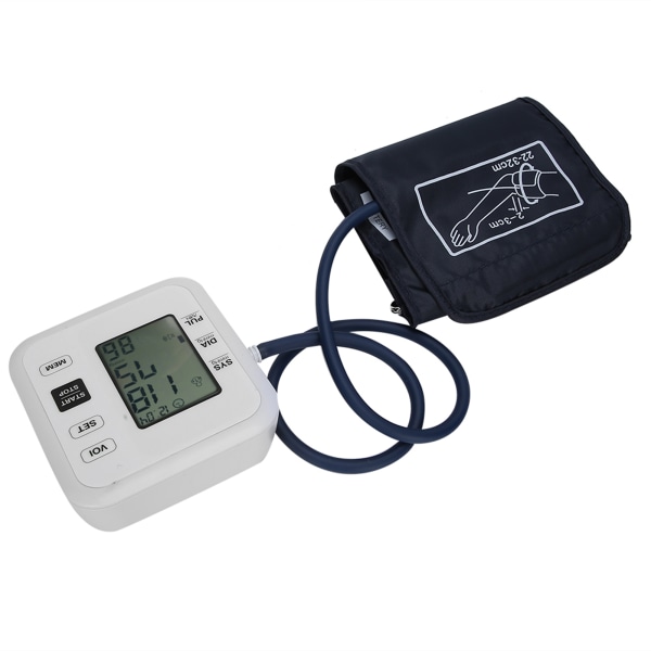 Husholdnings LCD digital blodtryksmåler Nøjagtig overarms blodtryksmåler Hvid med stemme