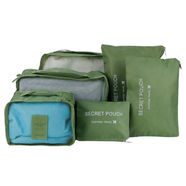 6 stk/sæt Opbevaringstaske Tøj Sorteringspose Bagage Kuffert Pakning Organizer til TravellingGreen