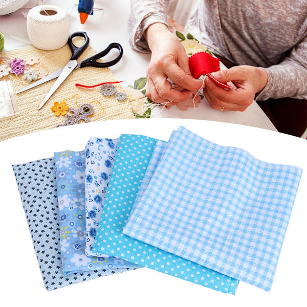 5 st/set DIY tryckt bomullstyg hantverk quiltning sömnadstyger kit 50x50cm blå