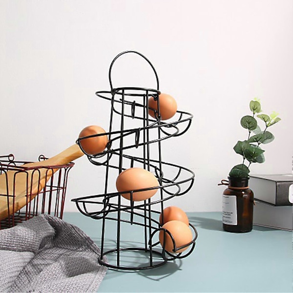 Ägghållare Multifunktionell Spiraldesign Järn Kreativ Äggförvaringsställ För Kök Zekai Svart