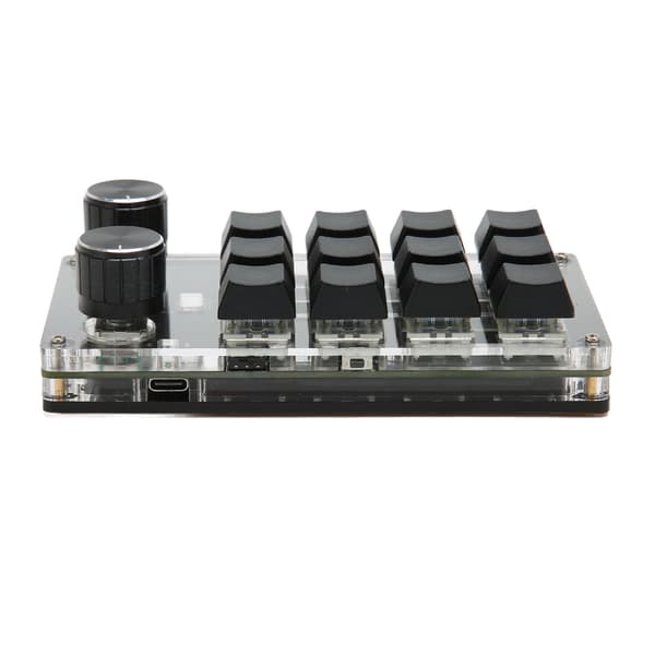 Mini-tastatur 12 taster 2 knapper USB- eller BT-forbindelse Blå switch Plug and Play Programmerbart tastatur til gaming kontor medier sort