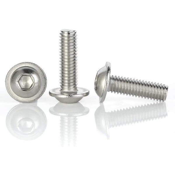 M4-0.7 x 8mm Flangeknaphoved Skruer, Rustfrit Stål 18-8 (304), Fuld Gevind, Unbrakonøgle, 50 STK