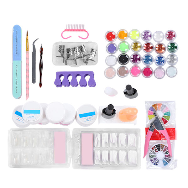 Akrylnaglar Set Glitterpulver Naglar Tips Borste Nagel Manikyr Art Verktyg Kit för Nagelsalong