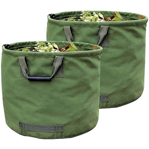 2 x 125L Kestävät Puutarhasäkit Kahvoilla, Vihreä Lehtien Keräyssäkki Sotilaskankaalla (K45cm, S54cm)
