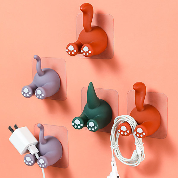 Søte tegneserie dyrehale veggkroker Multipurpose Sticky Hooks for Hanging Tannbørste Dusj Hjemmeveggarrangør