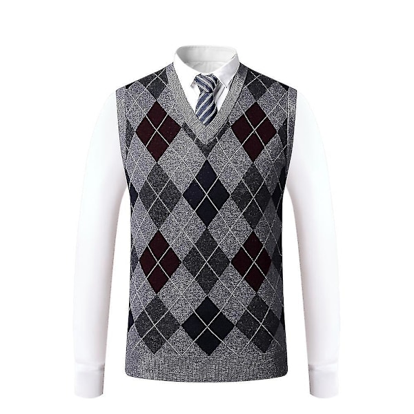 Herrar Casual V-ringad Ärmlös Pullover Stickad Väst - Grå