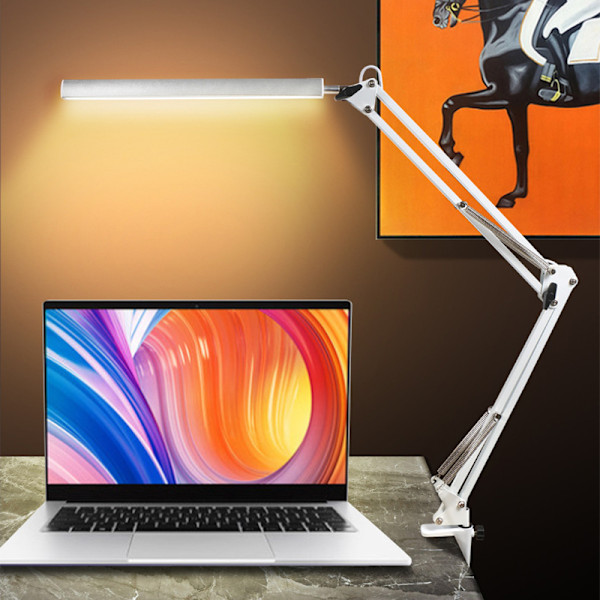 LED Foldbar Lang Arm Øyebeskyttelse Leselampe USB Leselampe Studie Skrivebordslampe med Klemme Oppgradering 12W Hvit