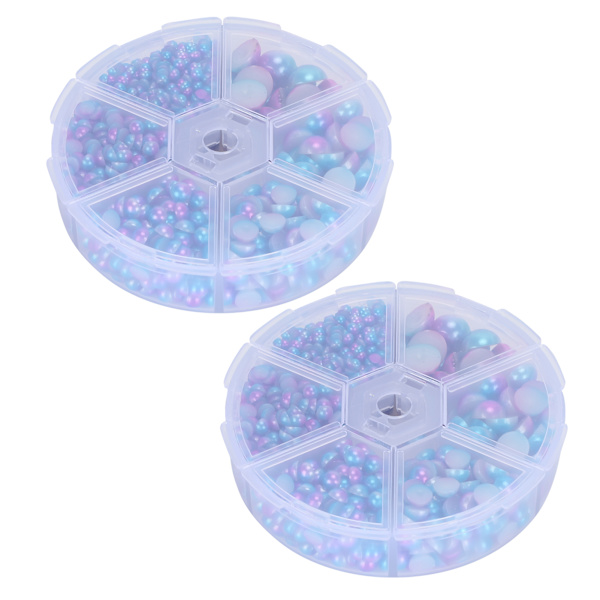 2 æsker Gradient Imitation Pearl Semicircular Nonporous Flat Back Dekorative Tilbehør til Tøj DIY (Blå Lilla)