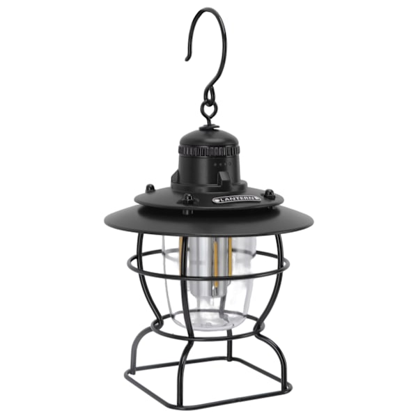 LED-campinglampa lykta tältlampa strålkastare multifunktionell utomhus bärbar retro stil med uppladdningsbart batteri helt svart