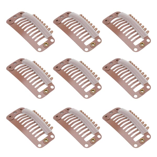 40 stk Hår Wig Clips Rustfritt Stål 9 Tenner Holder Hårforlengelse Hårdel Clip 32mm Lys Brun