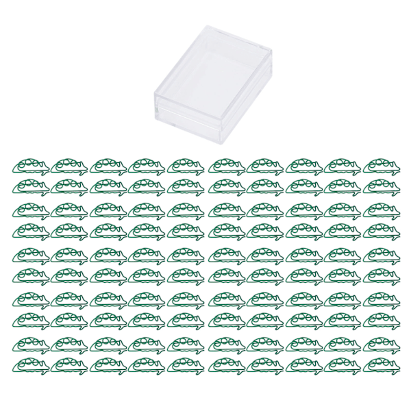 100 st gröna ärtformade pappersklämmor i metall med elektropläterad yta, halkfria, bärbara och söta