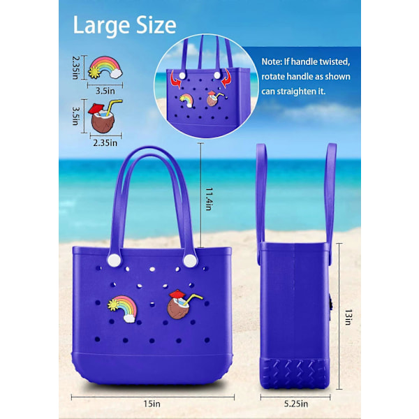Strandtaske Gummi Tote Taske - Vandtæt Rejsetaske til Kvinder Vaskbar Tote Taske Håndtaske til Sport Strand Marked Pool ZD W Lilla stor