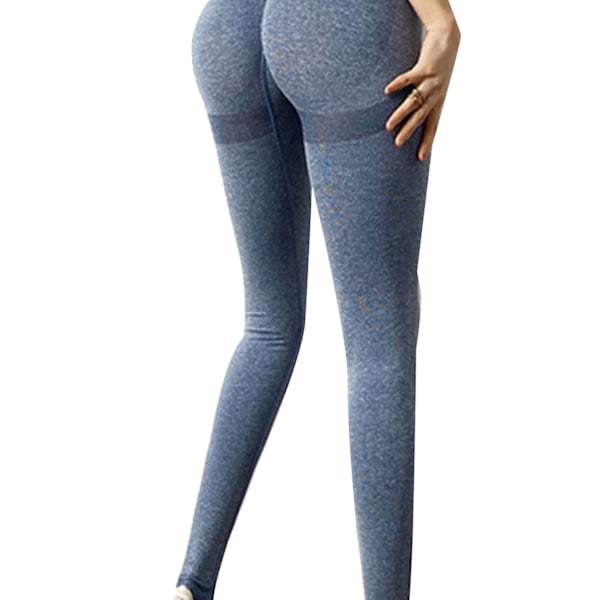 Yogabukser Peach Hip Split Lines Butt Lifting Leggings Elastiske Åndbare Træningstætte Bukser til Cykling Løb Grå Blå S