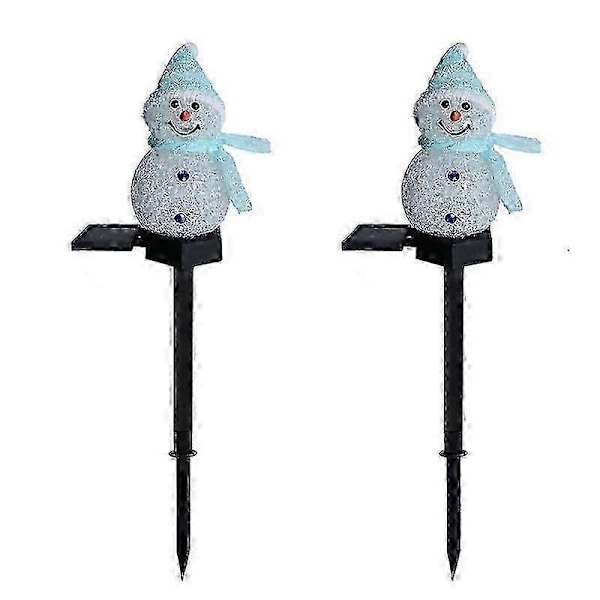 2-pack LED Solarlampor Snögubbe Trädgårdslampor Juldekoration (Blå)