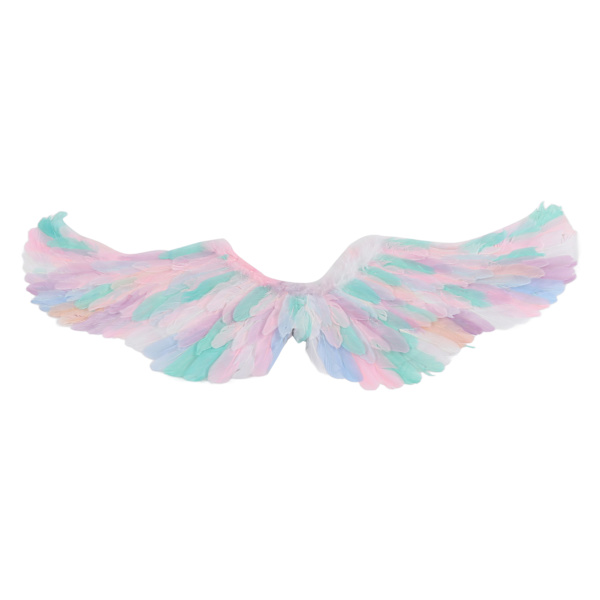 Fe-vingar Kostym Fjäder Färgglada Ängel Prinsessa Vingar för Halloween Cosplay Fest Tillbehör Scen L