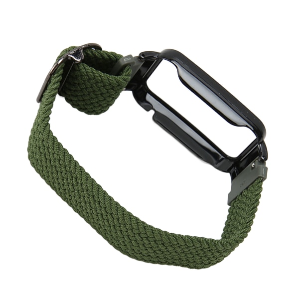 Flätad Loop Strap för Mi Band 7 Pro Justerbar Elastisk Nylon Loop Armband med Skyddsram OD Grönt Band Svart Case
