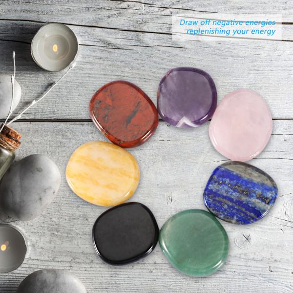 7 stk Naturlig Tynd Krystal Healing Stone Uregelmæssig Seven Chakra Energy Slice