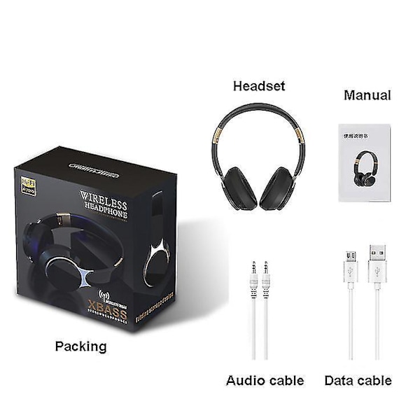 Trådløse Bluetooth Over-Ear Hodetelefoner, Stereolyd, Dyp Bass, 20 timer Spilletid, Myke Øreputer for Hjemmereise Svart