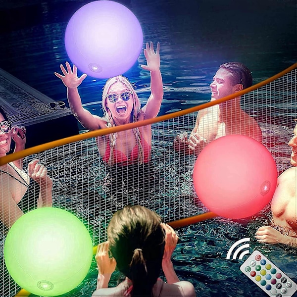1 st 13 Färger LED Strandboll, LED Belyst Jätte Uppblåsbar Flyt och Boll med Fjärrkontroll för Poolleksaker, Lysande i Mörkret Ljus Upp Ballong