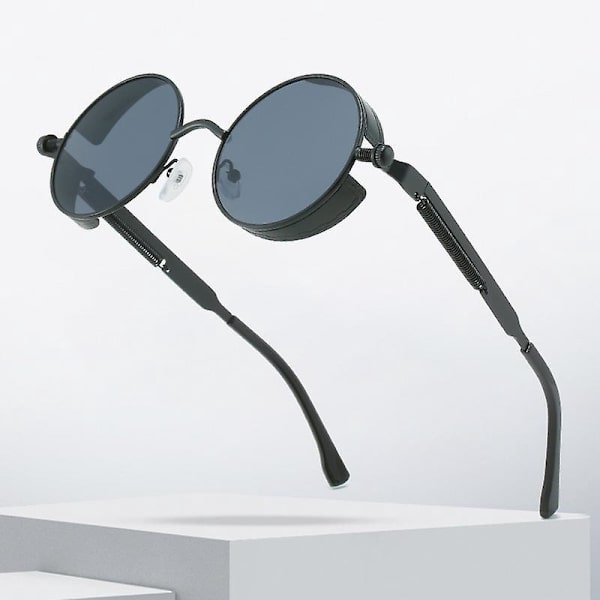 Runde polariserede retro solbriller i metal - UV400-beskyttelse, unisex