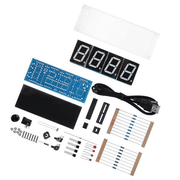 4-cifret DIY digitalt LED-ursæt Automatisk visningstid/temperatur Elektronisk gør-det-selv-kit-ur - Rød