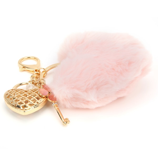 Nøglering Fluffy hjerteformet pels bold nøglering Pink taske hængende dekorativt tilbehør