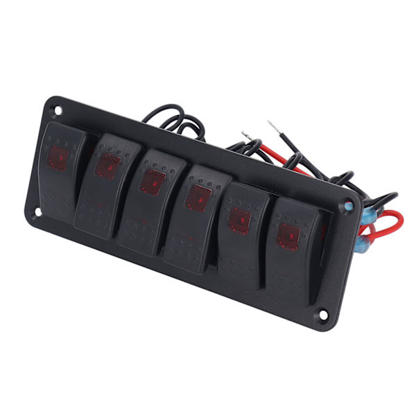 6-veis vippebryterpanel LED-bakgrunnsbelyst på/av-bryter vanntett kretsbeskyttelse for bil RV buss marinebåt ATV UTV rød