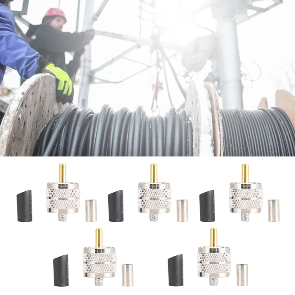 5 Styck UHF PL259 Hane Plug Crimp Coax Connector Adapter RF Connector